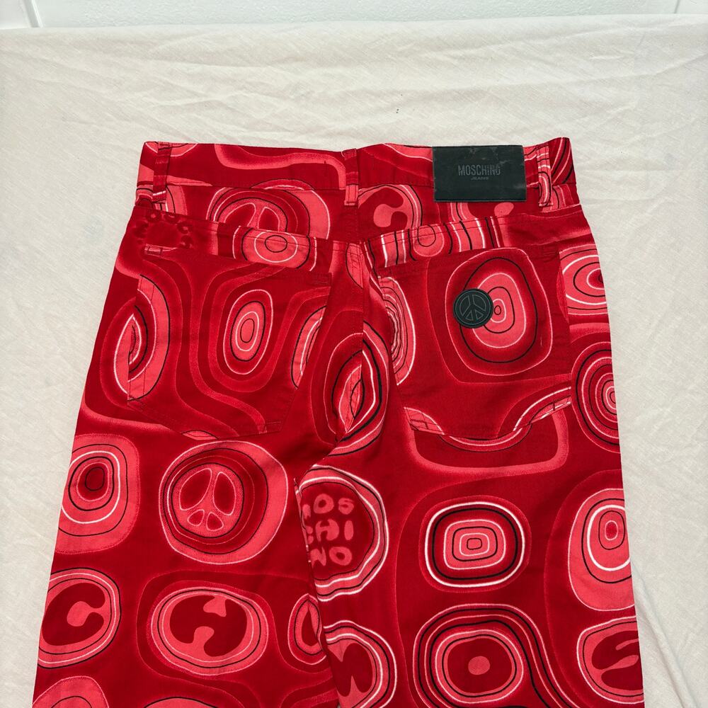 VTG 90's Red Moschino Peace Sign Jeans Grail SZ 32" - Picture 6 of 7